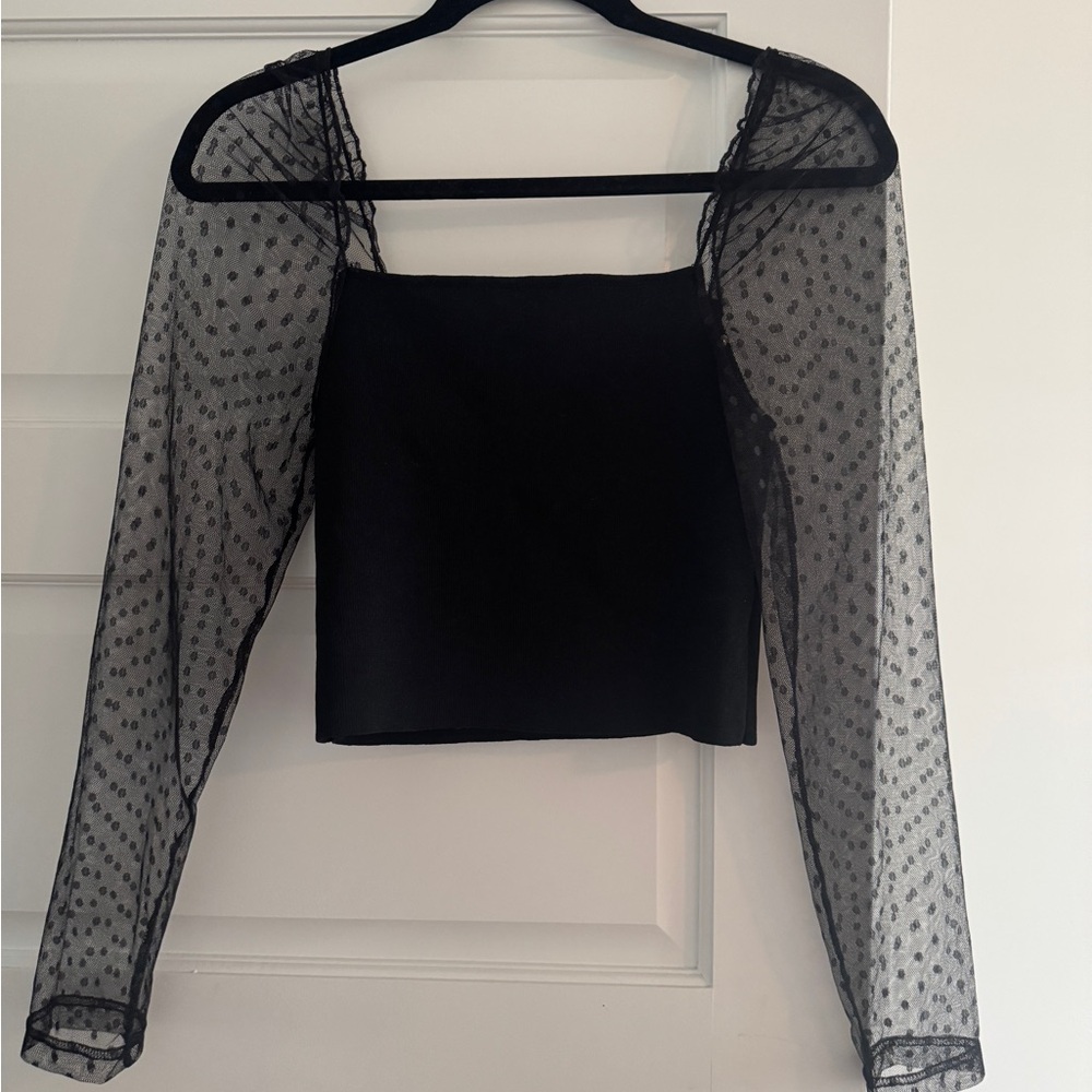 Petal & Pup Black Sheer Sleeve Blouse